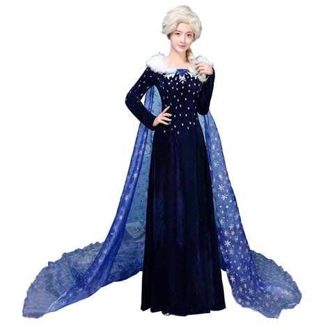 adult elsa snow queen cosplay costume princess elsa blue velvet dress