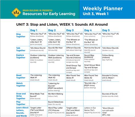 printable weekly planners weekly planner printable early childhood