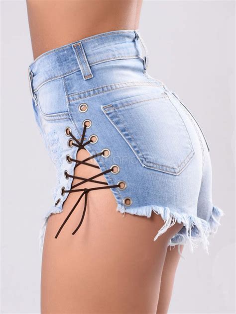Denim Ripped Shorts Lace Up Sexy Booty Shorts For Women