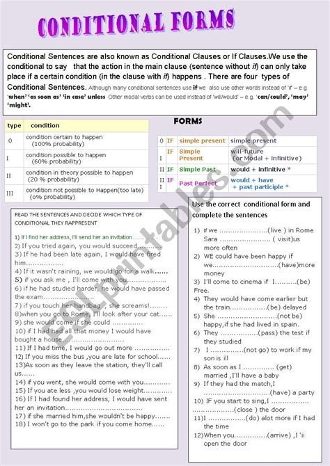 conditional forms esl worksheet  primpi