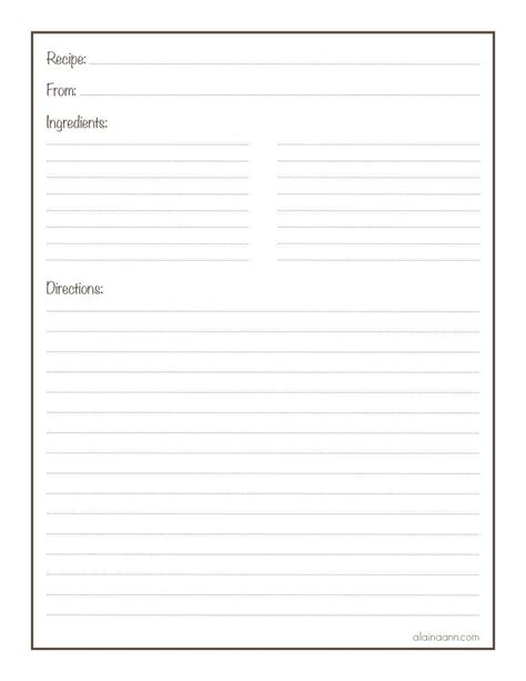 printable  full page recipe templates  word  templates