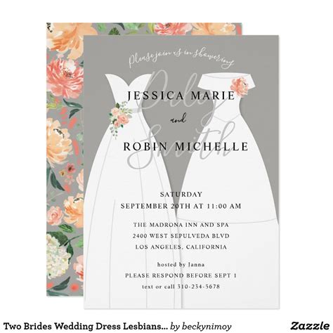 two brides wedding dress lesbians couples shower invitation zazzle