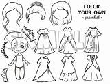 Princess Color Paper Doll Own Digital  sketch template