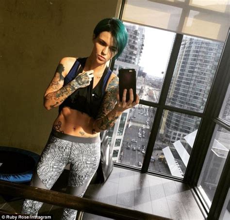 ruby rose flashes taut mid section as she snaps instagram selfie in monochrome bikini daily