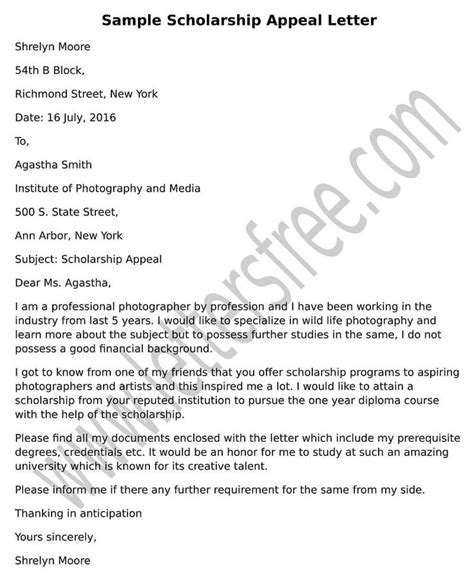 scholarship appeal letter  appeal letter sample format