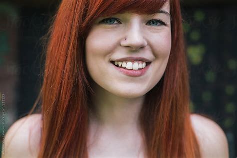 Portrait Of A Beautiful Redhead Girl Outdoors By Aleksandra Jankovic