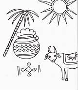 Coloring Pages Drawing Pongal Festivals Diwali Drawings Lucia Festival Kids Indian Printable Sheets St Sugarcane Celebration Print Happy Color Rangoli sketch template