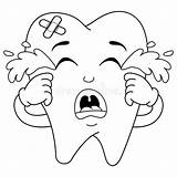 Tooth Sad Coloring Crying Sick Character Cartoon Illustration Preview Face sketch template