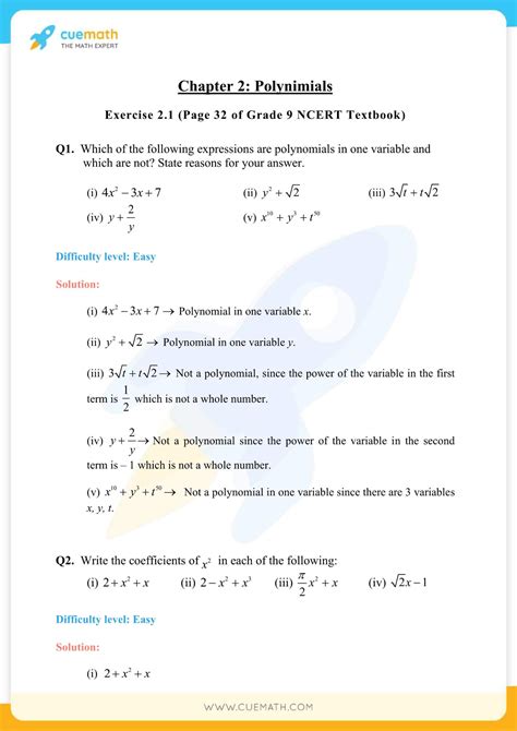 ncert solutions class  maths chapter  exercise  polynomials