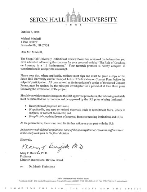 irb approval letter michael mitchell