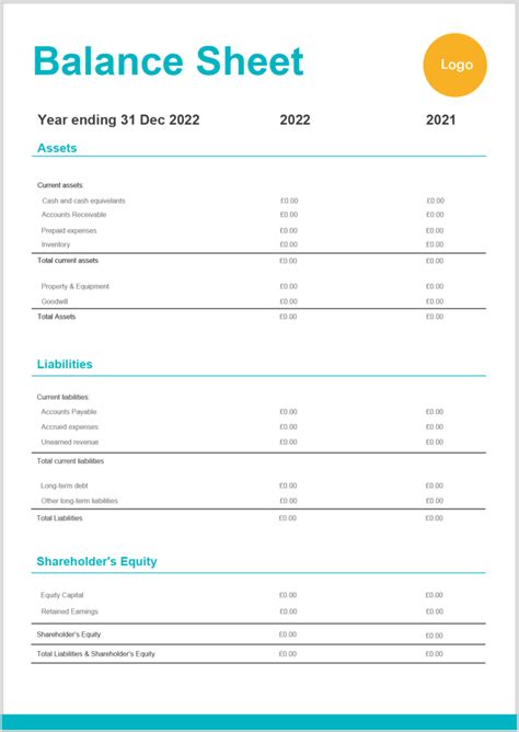 balance sheet template    excel zervant