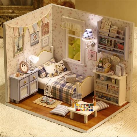pcs happy series diy wooden doll house room box handmade  miniature