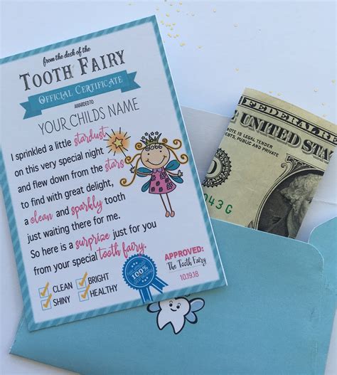 tooth fairy note tooth fairy printable certificate  envelope etsy