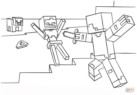 minecraft steve  skeleton coloring page  printable coloring pages