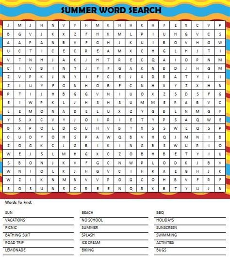 summer word search  printable game moms munchkins summer