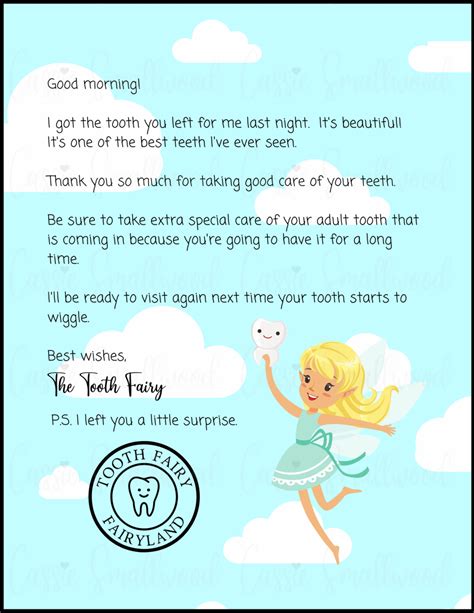 printable tooth fairy note