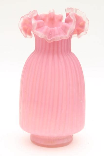 Vintage Pink Satin Frosted Glass Vase Victorian Art Glass