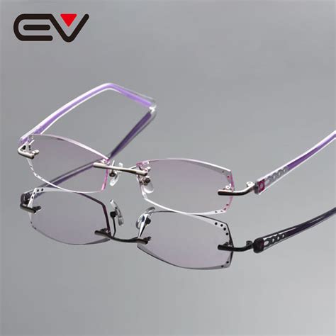 2016 elegant women titanium rimless eyeglasses silver frame purple lens