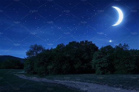 beautiful night sky with the moon and stars ~ nature photos ~ creative