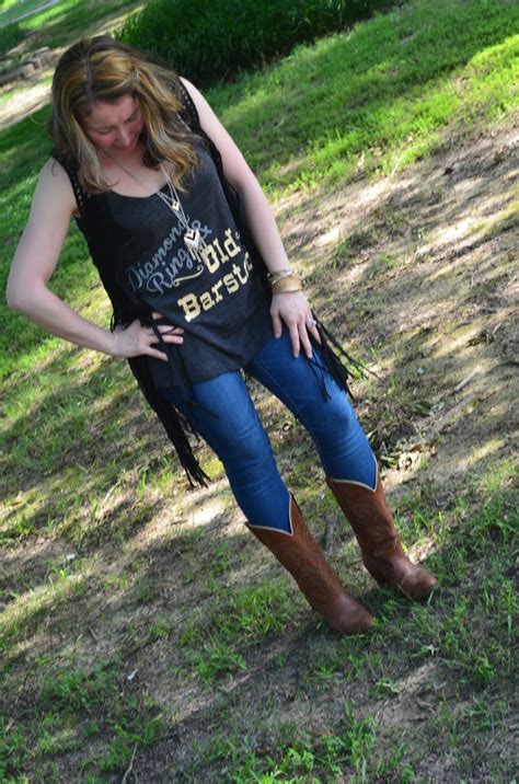 Country Concert Chic Outfit Diamond Rings And Old Barstools