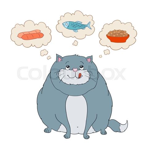 Funny Cartoon Fat Cat Thinking About Stock Vector
