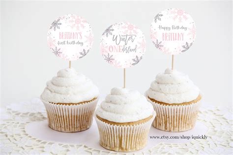 editable winter onederland birthday cupcake toppers floral snowflake