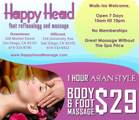 happy head massage offers   hour asian style massage  san diego