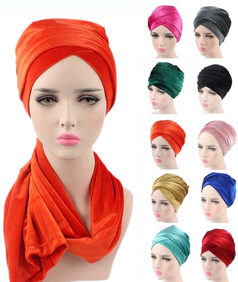new women luxury hijab turban head wrap extra long velvet tube headwrap