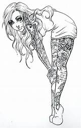 Coloring Pages Girl Tattoo Girls Drawings Pinup Sexy Sketch Drawing Tats Zombie Tattoos Designs Adult Adults Sketches Color Tumblr Deviantart sketch template