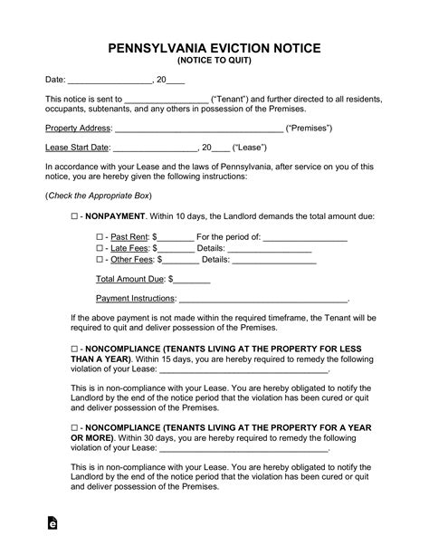 pennsylvania eviction notice forms   word eforms