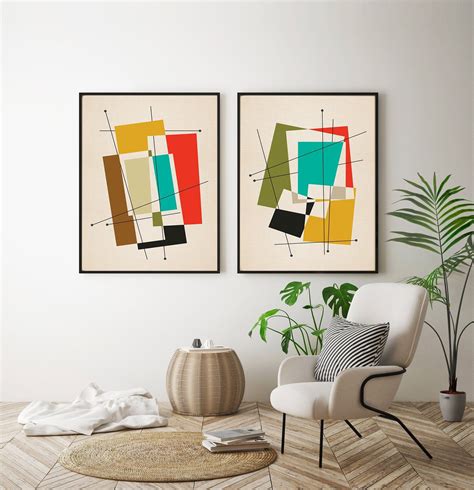 set  prints mid century modern print set wall art print etsy art print set modern prints