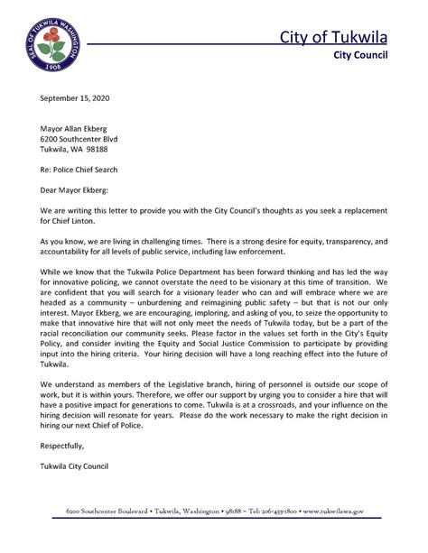 city council letter  mayor  city  tukwila