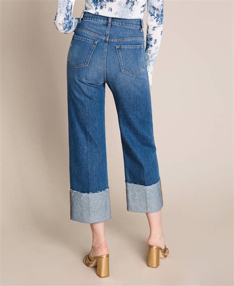 jeans cropped con risvolto donna blu twinset milano