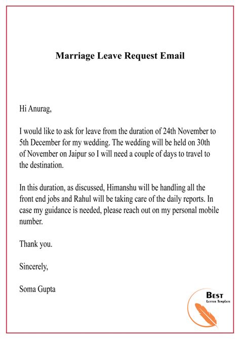 leave request letter  marriage