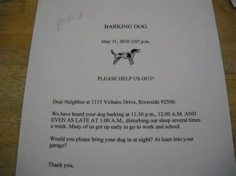 sample letter neighbor barking dog sample business letter