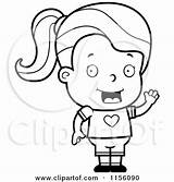 Girl Waving Cartoon Smiling Coloring Character Little Clipart Cory Thoman Outlined Vector Expressing Idea Clipartof sketch template