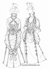 Steampunk Dress Victorian Sketch Leather Fashion Clothing Corset Sketches Wear Skirt Bustle Brocade Trim Client Denver Dressmakers Wedding Lovely Mens sketch template