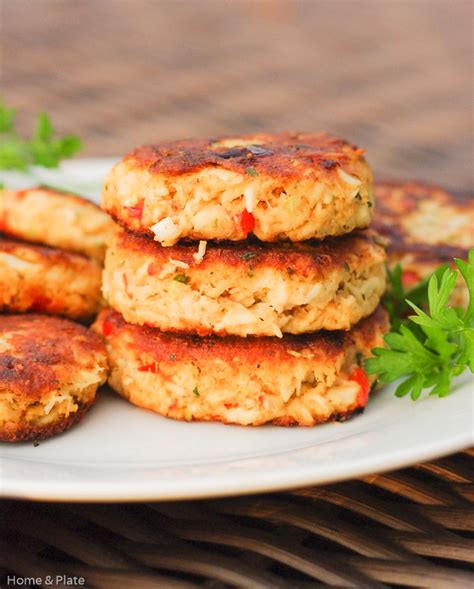 classic  bay crab cakes  roasted red peppers home plate