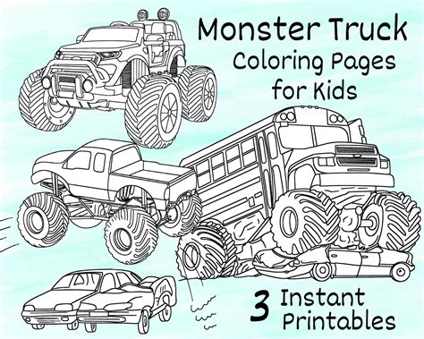monster truck coloring pages  kids  printable coloring etsy