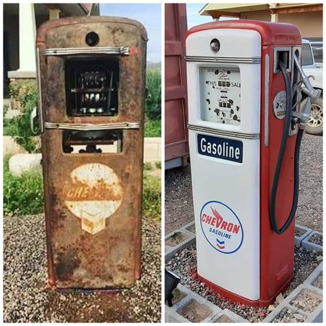 vintage  gilbarco ls gas pump   sitting   backyard