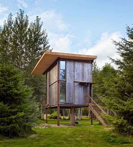 woodland retreat  steel cabin  stilts