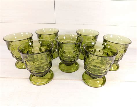 vintage green whitehall pedestal glasses set of 7 measures 4 1 4 inches