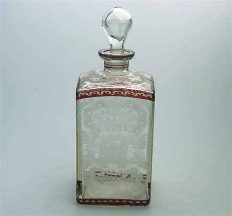 Antique Antique Bohemian Glass Attractive Etched And Flashed Decanter C