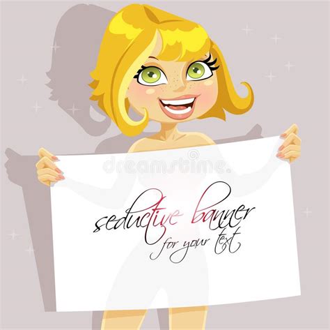 Cute Nude Girl Hold Seductive Banner For Your Text Stock Vector