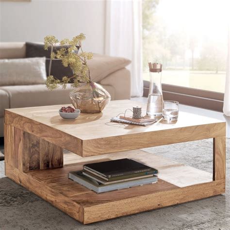 finebuy couchtisch suva couchtisch patan    cm mit ablage holz massiv design