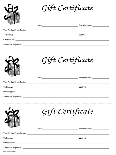 gift certificate template fill  printable fillable blank