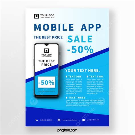 gambar flyer promosi aplikasi seluler berwarna biru templat