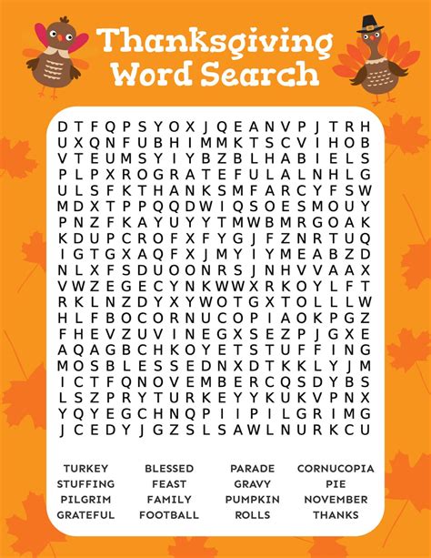 printable thanksgiving word search play party plan