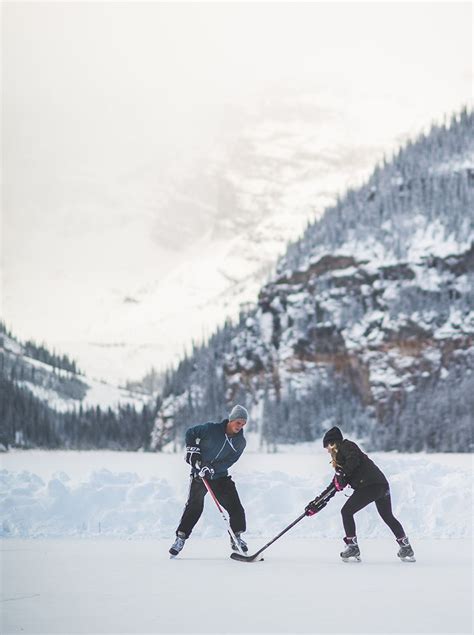 hockey on lake louise in banff national park alberta winter photos hockey ice hockey