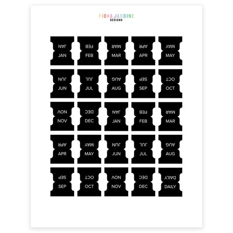 black monthly printable tabs fiona jardine designs